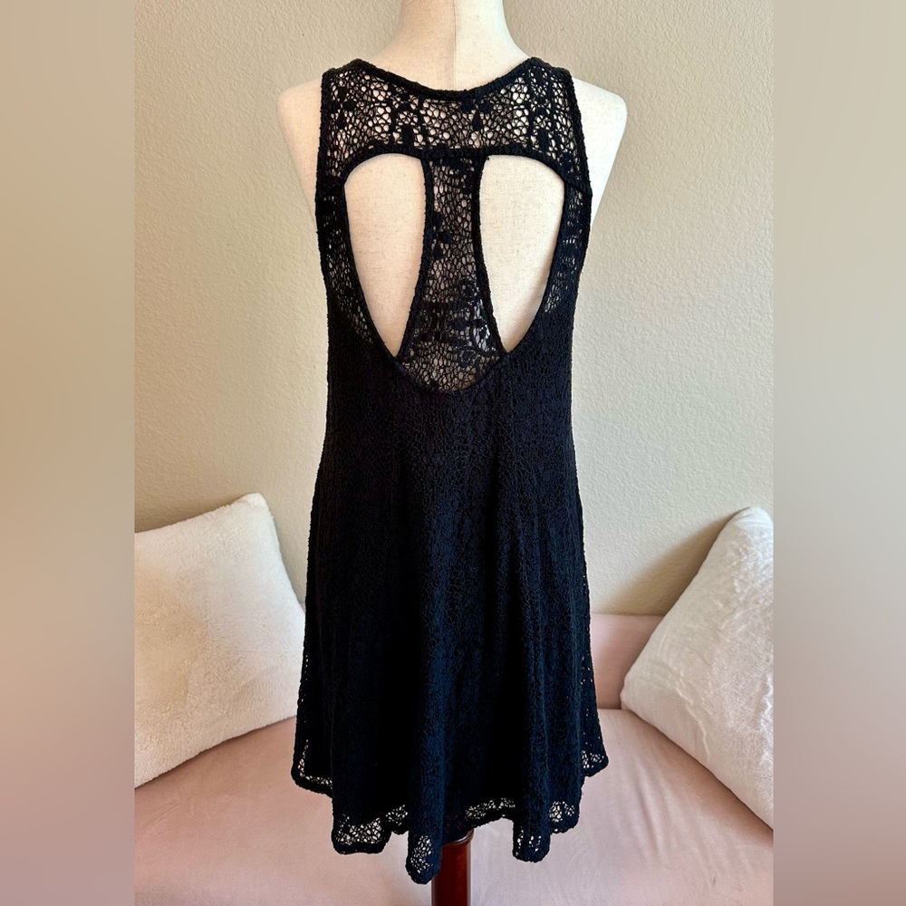 Free People Black Lace Jersey Swing Trapeze Short Tank Dress Women’s Small